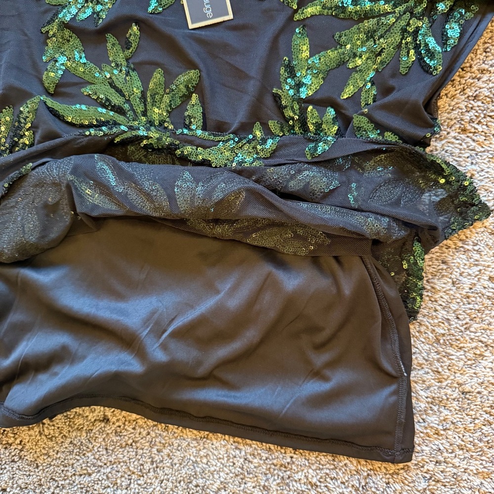 NWT CABLE & GAUGE Top Black Green Sequin Leaf Mesh Top Blouse CSTP04434W Size 1X - Picture 12 of 12